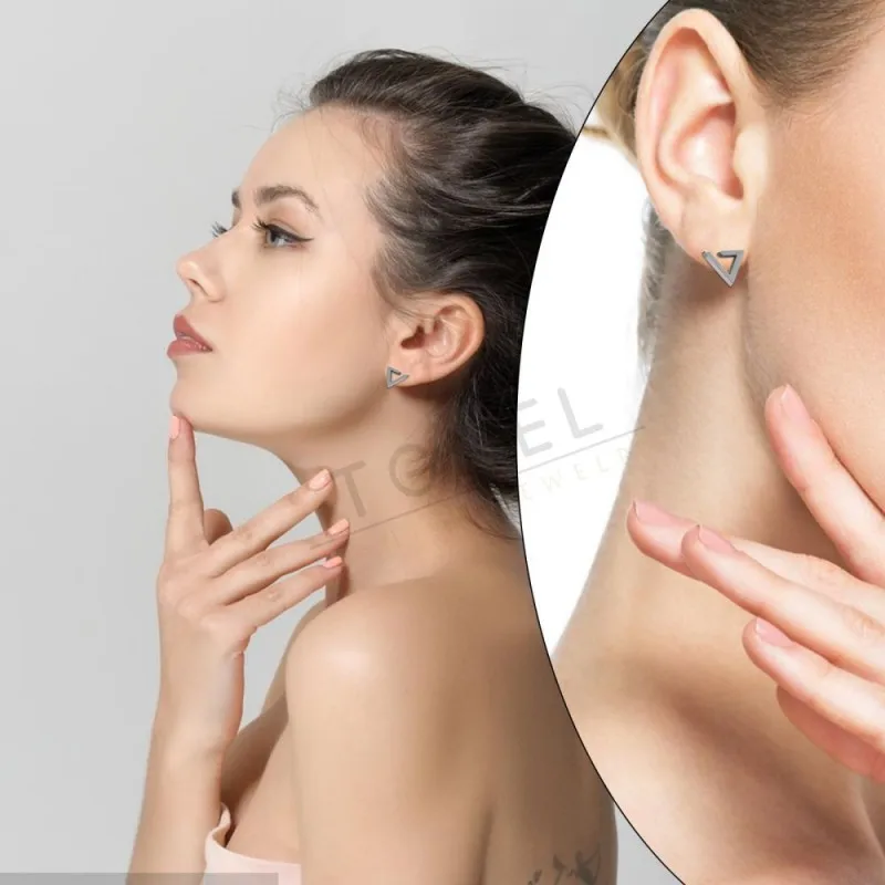 Nickel free Hollow Stud Earring with Triangle Shape  Pure Titanium Post Earrings for Women Body Jewelry