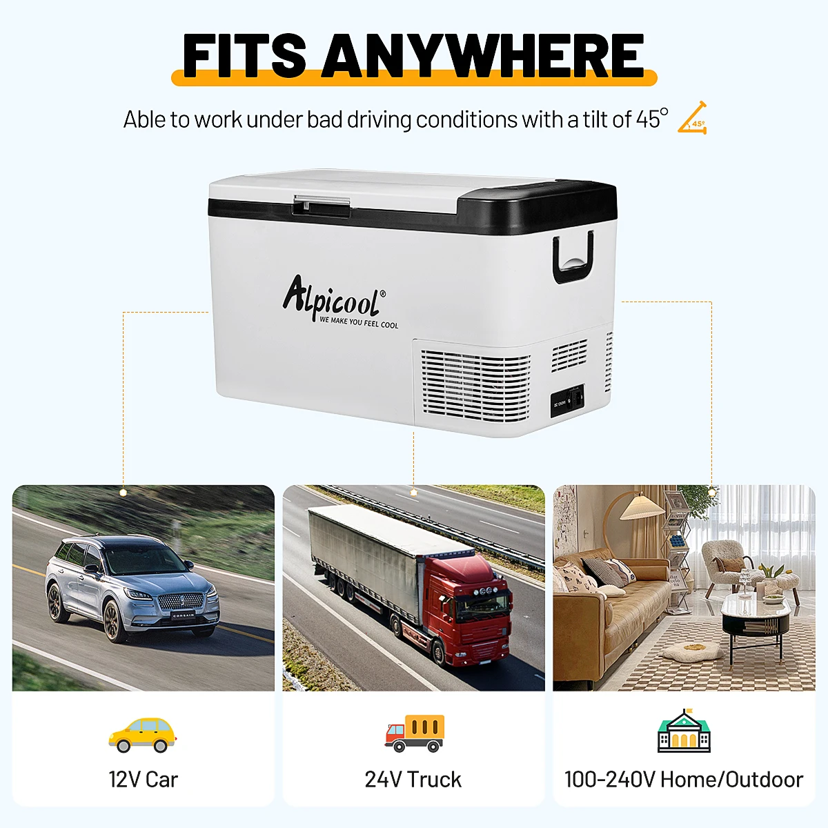 K35  Alpicool Refrigerator 34.9L Compressor USB Port Quiet Working Fridge 12v Solar Powered Fridge Mobile Fridge Hotel Use