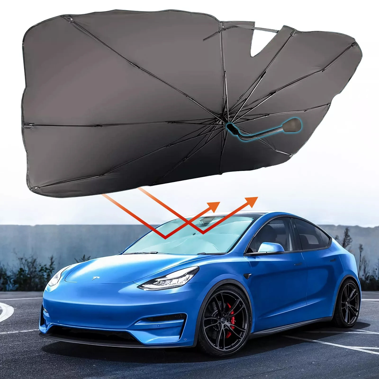 Portable Nylon Car Protection Umbrella Foldable Waterproof Windshield with UV Protection Universial Model for Golf Cars