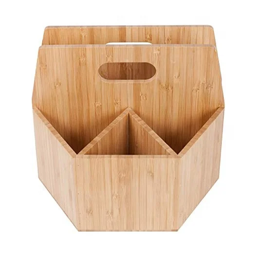 360 rotatable 5 compartments bamboo utensil flatware tissue makeup holder caddy kitchen storage organizer for dining table