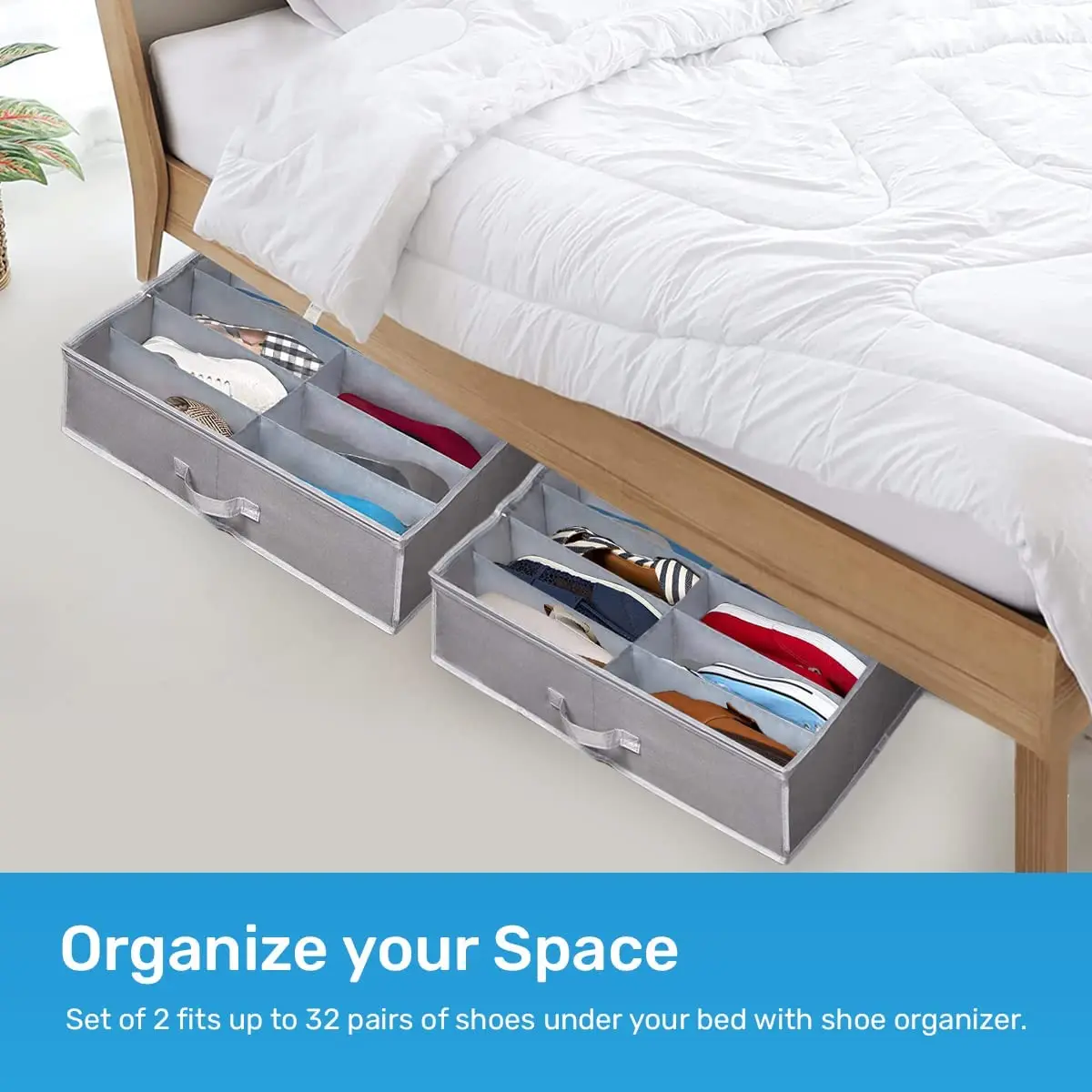 Portable Household Shoe Compartment Storage Box Collapsible 16x2 Pairs Folding Underbed Bag Organizer