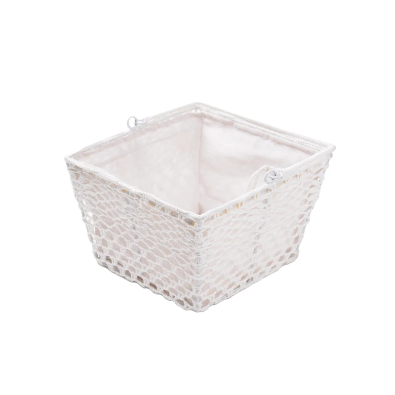 Custom Basket Woven Cotton Rope Iron Wire Storage Basket For Home