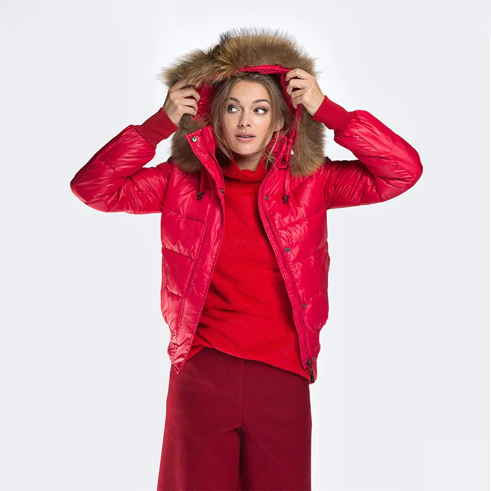 Women Fashion Duck Down Jacket with Natural Raccoon Fur
