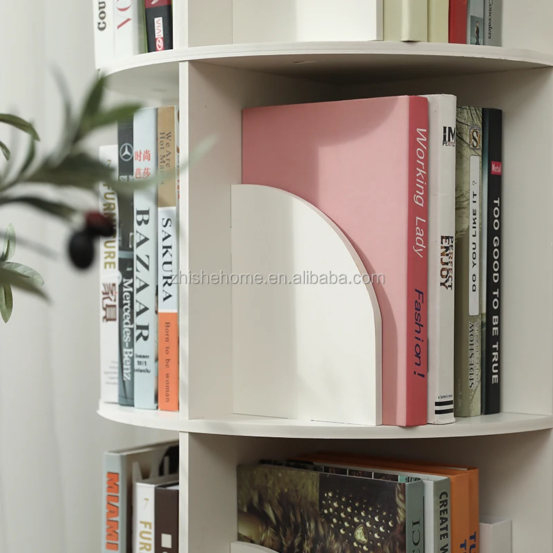 Modern White wooden rotating bookshelf bookcase