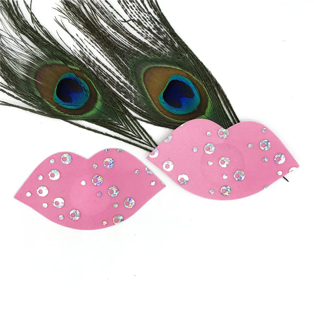 Glitter Pink Butterfly Nipple Cover Custom Sequins Lip Nipple Pasties Sexy Body Sticker Pasties