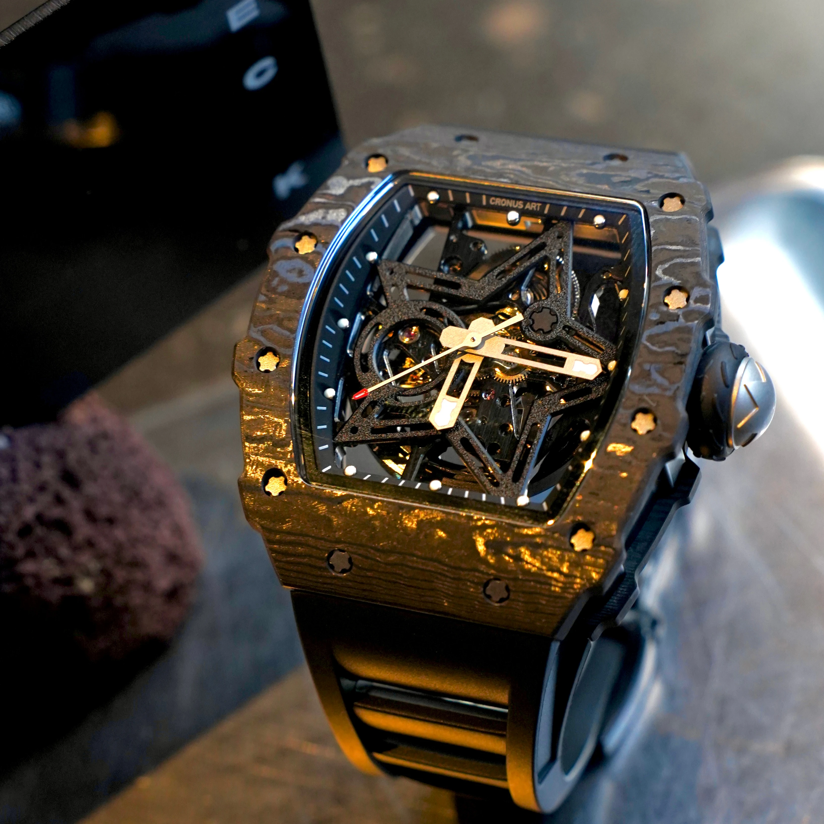 Quality certification Knight of the Pentagram 42mm carbon fiber Tonneau-shaped case grace uhren herren automatic watch