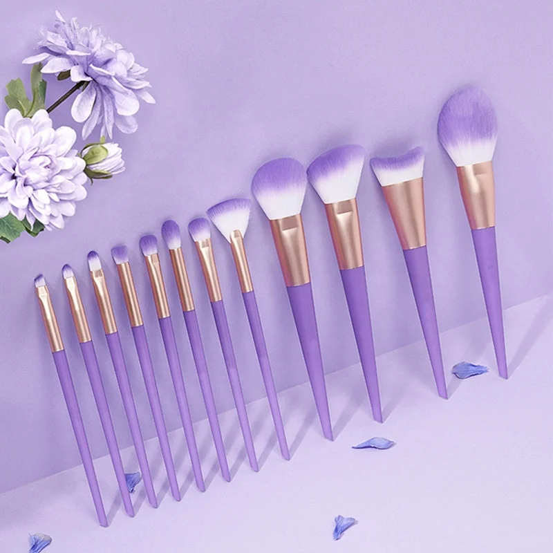 12 pcs beauty facial brushes high quality synthetic soft vegetarian purple makeup brush