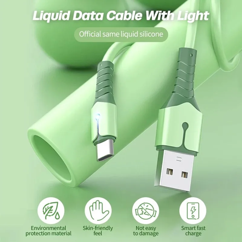 
high quality type C 0.25m 1m 1.5m 2m super flexible durable liquid silica gel fast date tansfer 3A fast charing cable 