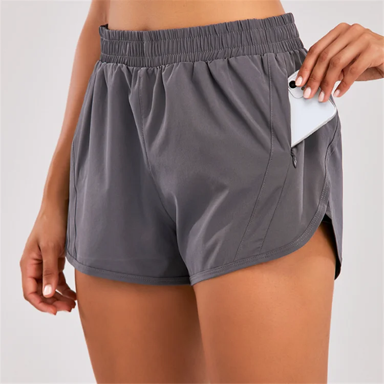 Hot Sale Fitness Running Tight Double Layer Sports Fabric Workout Gym Shorts Pants Women Yoga Shorts with Pocket