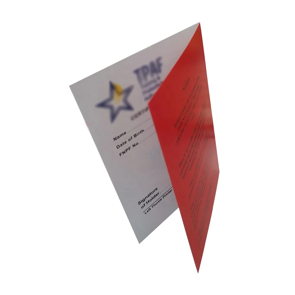Пользовательский дешевый сертификат безопасности бумаги с матовым ламинированием