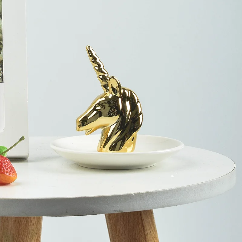 European storage tray animal cartoon ring plates ceramic crafts creative home furnishings ceramic electroplating jewelry tray