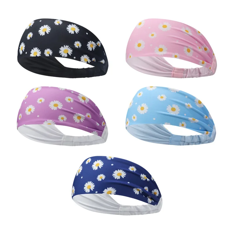 Yoga hair band Internet celebrity little daisy printed hair band fashion headband sweat-absorbent stretch exercise hair band