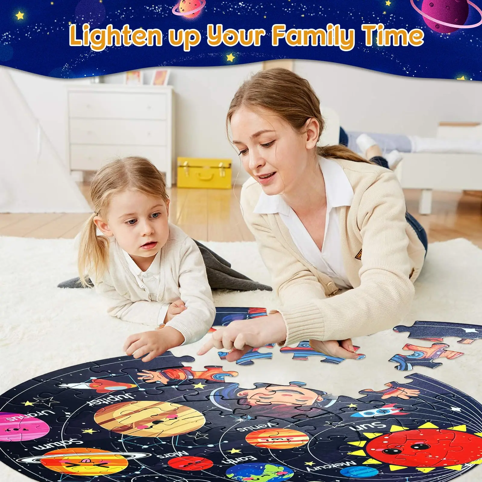 Solar System Planets Education Learning Kids Large Jigsaw Puzzles Toys Gift 70 Pieces Round Floor Puzzles