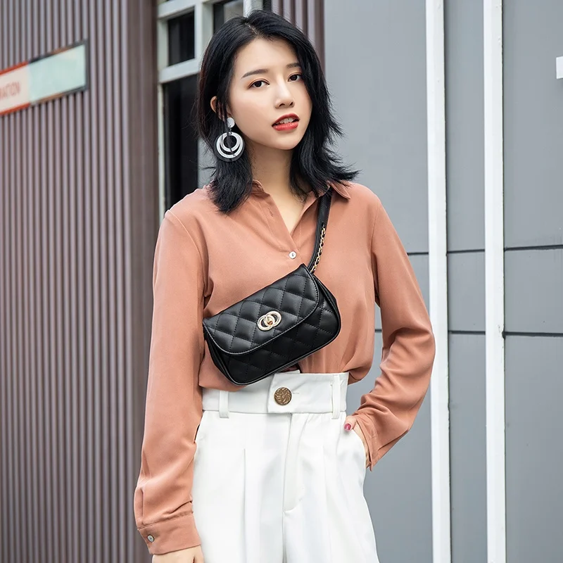 MIYIN Korean version fashionable waist bag for women coin key Crossbody shoulder bag Rhombus cute Belt Bag with Adjustable belt