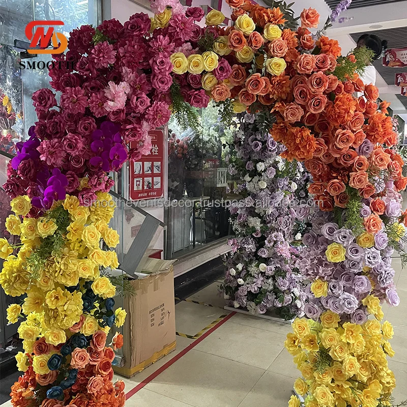 SMOOTH Elegant Rainbow Wedding Flower Arch Floral Entrance Door Party Decorations Silk Flower Arch For Arch Backdrop Decor