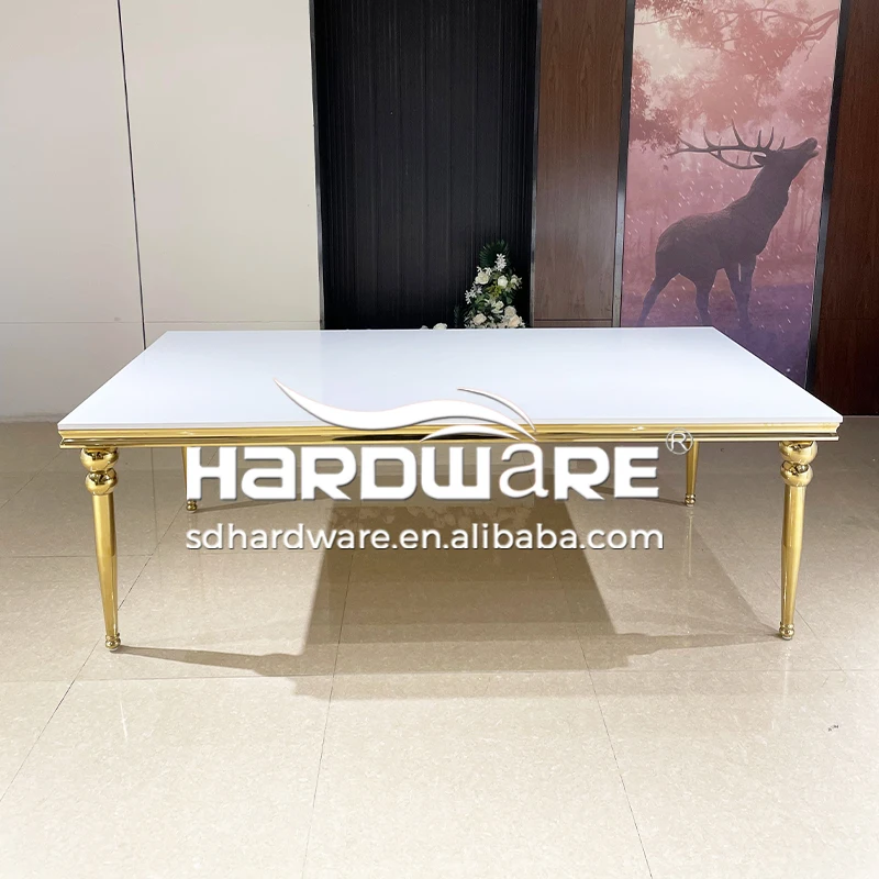 Mdf Top Chrome Gold Event Restaurant Used Dining Table Set
