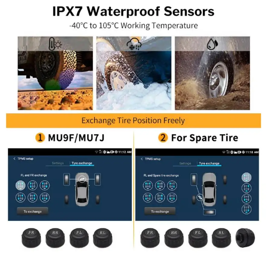 8bar For Car TPMS 4 Sensors USB Tpms Power Car Tire Tyre Internal Universal Sensor System High Quality Android Usb Tpms Language