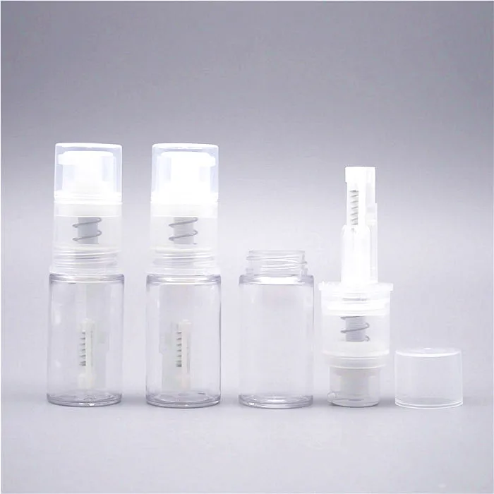 Round plastic dry powder spray bottle with glitter spray dispenser