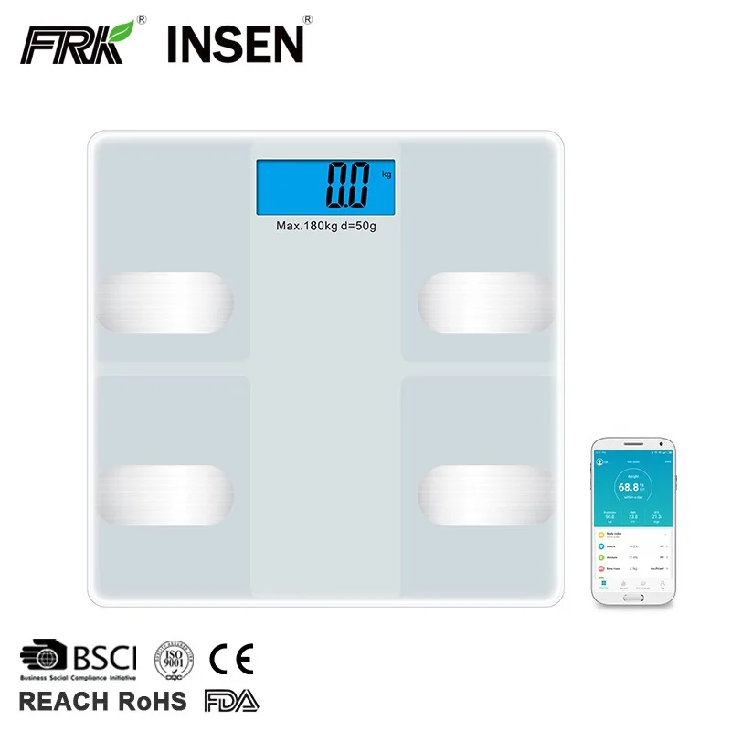180Kg Bathroom Blue tooth BMI Digital Body Fat And Water Measuring Smart Analyzer Scale
