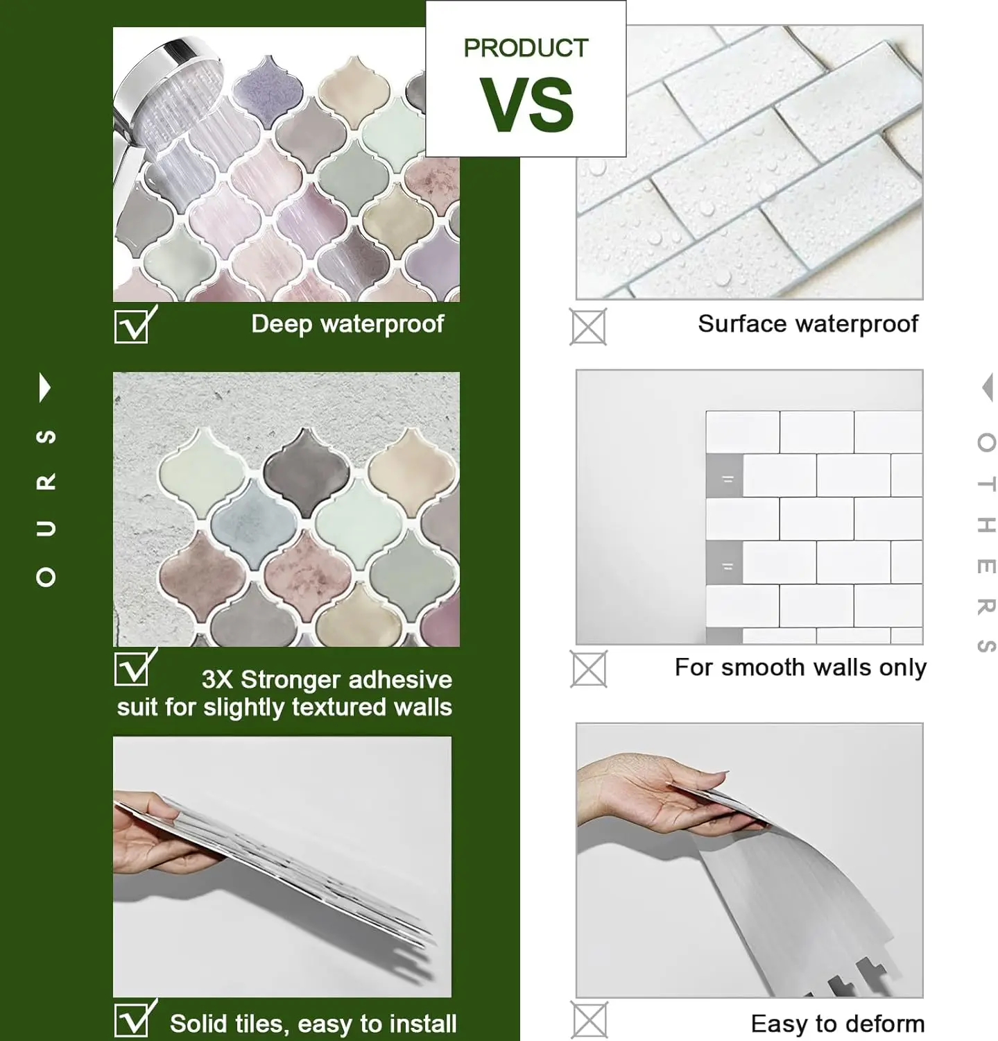 Arabesque Tile Peel and Stick Backsplash, 12 X12 inch Backsplash Tile for Kitchen Peel and Stick, Self Adhesive Wall Tile Stick