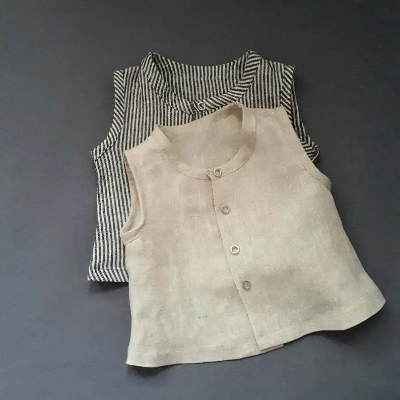 
2020 Hot Sale Kids Girl Clothes Top Solid Color Sleeveless Baby Girls Linen Vest 