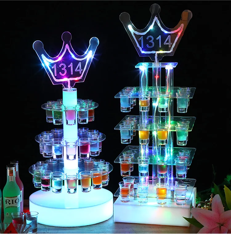 Bar Party Rechargeable VIP Glass Serving Tray LED Shot Glass Tray Wine Rack Holder LED Cocktail Glass Display Stand
