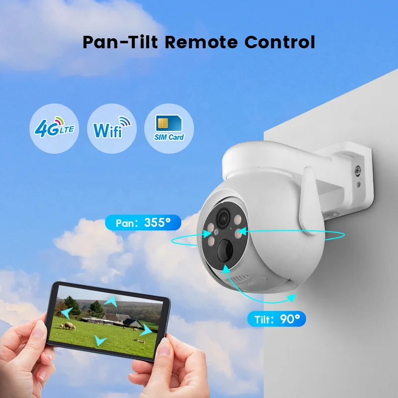 3MP WiFi 4G sim card lte super starlight outdoor solar panel camera 2K tuya full color cctv security 4g solar powered ptz camera