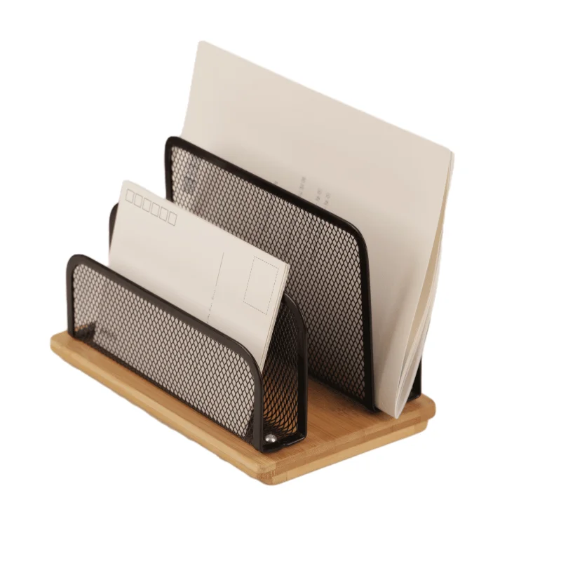 Настольный органайзер с металлической сеткой и деревянной основой, настольный лоток для сортировки и отправки писем, органайзер для файлов для офиса и дома