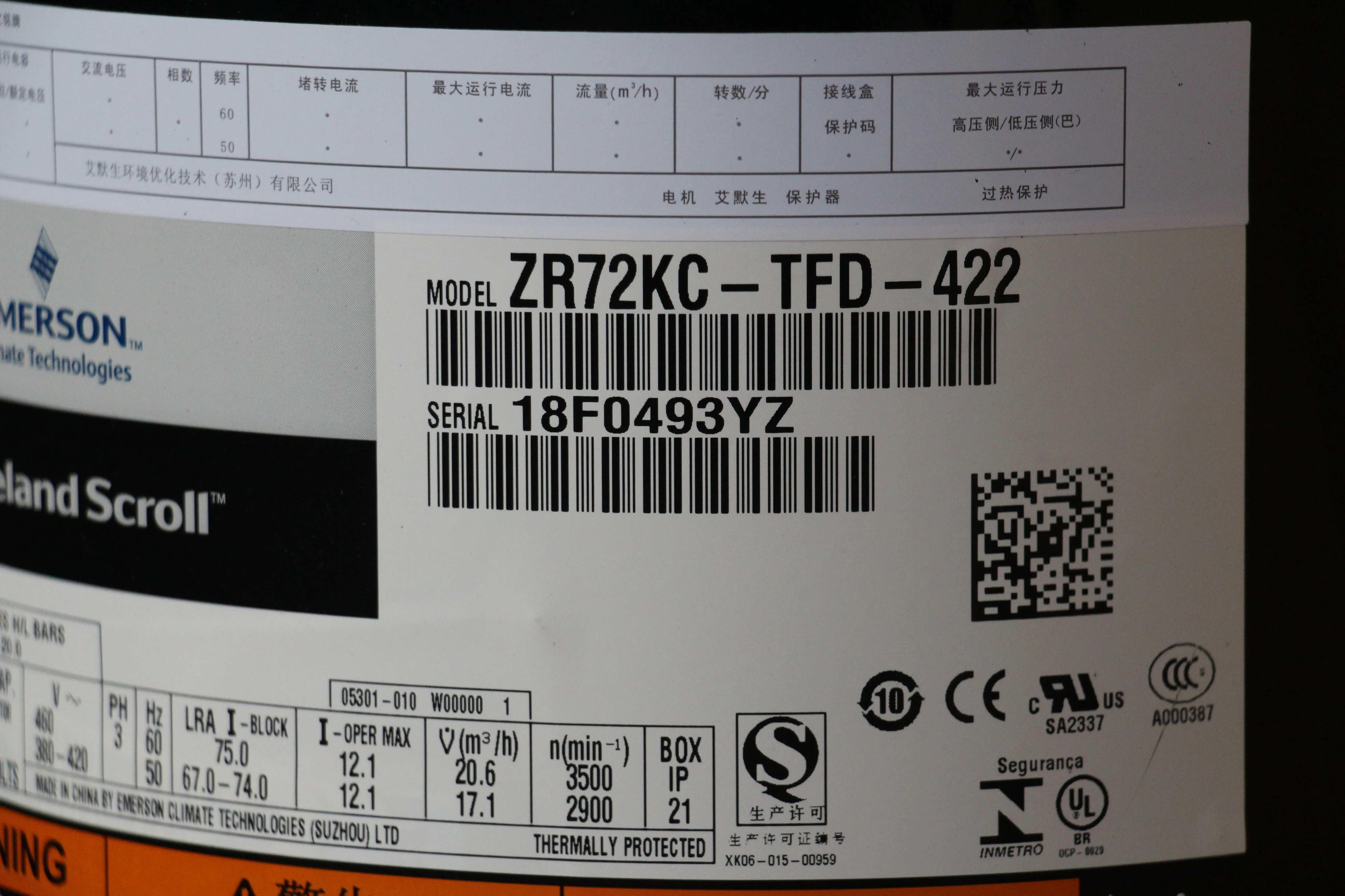 ZR72KC-TFD-522 оригинальный новый спиральный компрессор 6.25HP 3PH 50/60 Гц MT/HT для холодильного компрессора кондиционера