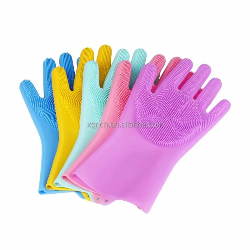 BPA FREE Silicone Dishwashing Gloves for Kitchen Silicone Scrubbing Gloves Soft Bristles Cleaning Pet Care Washing Reusable