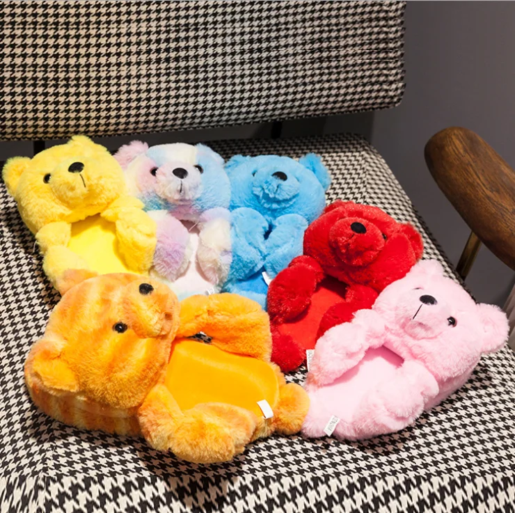 
Comfy Kids Teddy Bear Warm Slippers Plush House Shoes Indoor Funny Cartoon Bear Slippers for Children 