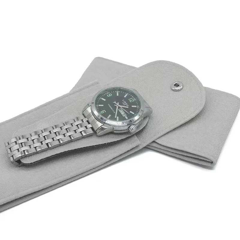 Wholesale High Quality Green Custom Travel Design Logo Flap with Button Suede Velvet for Accessories Watch Bag Pouch