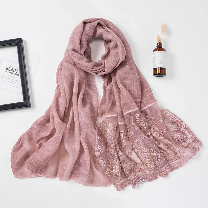 
New Style Wholesale Fashion Polyester Women Scarf Stones Muslim Lace Hot Arab Hijab 