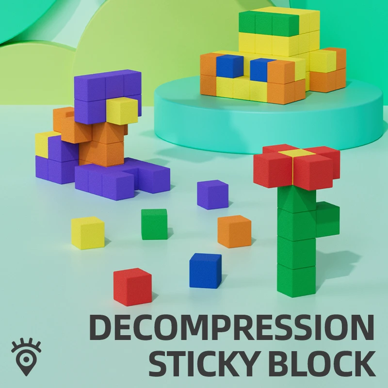 Huiye DIY Sticky Block Safety Soft EVA Building Blocks Toys Classic Imagination Colorful Cube Early Educational Toy For Toddlers