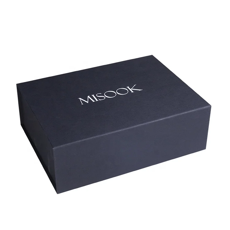 
Black Folding Cardboard Box For Women Designer Knitwear Magnetic Closure Foldable Paper Gift Box 