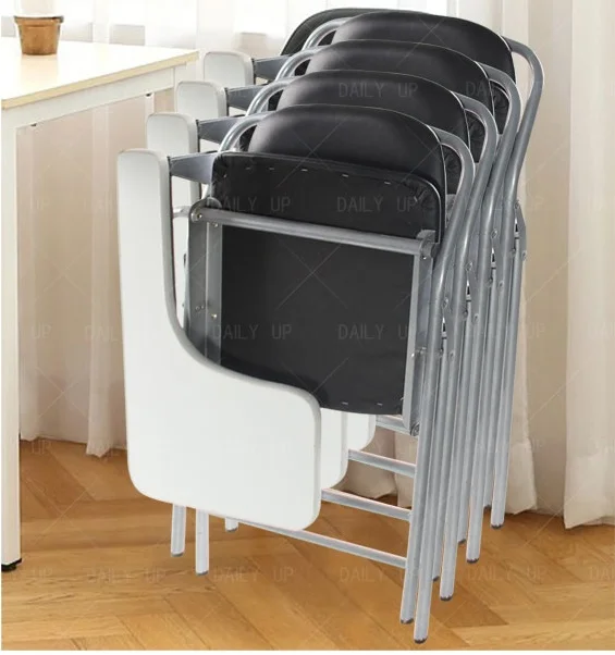 PU Leather padded Seat Folding Chair With Tablet And Book Holder Foldable Office Computer Chair For Meeting Reference Training