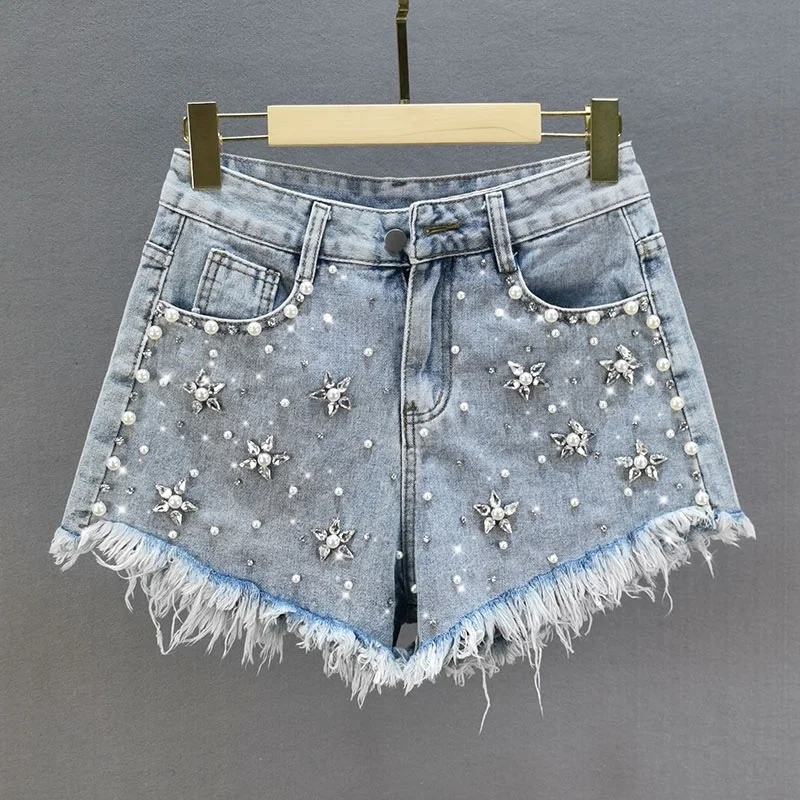 2023 Summer Brocken Hole Women Denim Summer Shorts Short Jeans Casual Bale Zipper Fly Pockets Frayed Raw Ripped Denim for Women