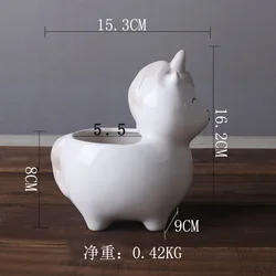 Небольшой скандинавском стиле сочные цветочный горшок белого цвета с принтом из мультфильма, с цветами и животными, керамический цветочный горшок