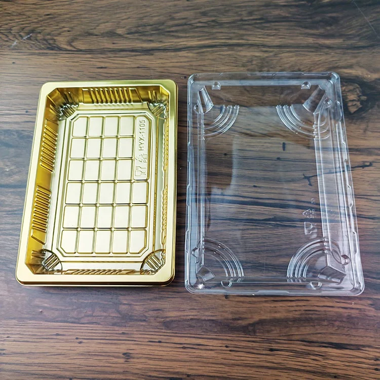 Custom Plastic Blister Anti Fog Lid Shallow Circle Gold Take Out To Go Disposable Sushi Pet Plates Dishes Set For Restaurant