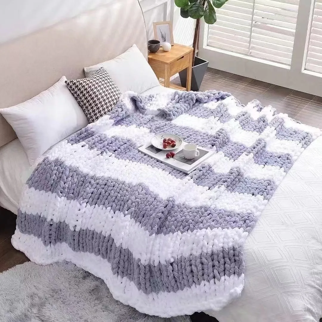 Luxury Natural Super Thick warm Comfort non-shedding woven roving Chenille blanket