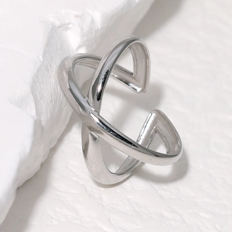 Trendy Design Cross Over Geometric 18k Gold Plated Silver Finger Ring for Women Men
