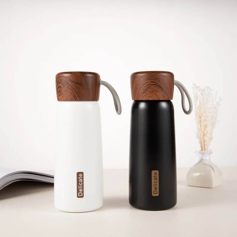 New Arrival 400ml 500ml Insulated Thermos Water Cup Stainless Steel Double Wall Vacuum Flask with Wood Pattern