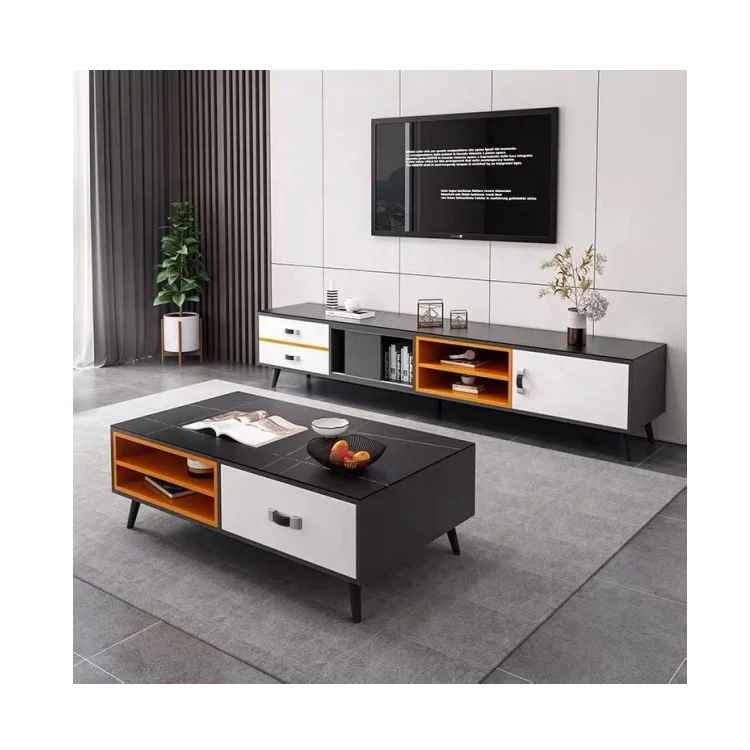 Wholesalers Living Room Wood Tea Table Metal Frame Wooden Top Coffee Table TV stand tv unit cabinets