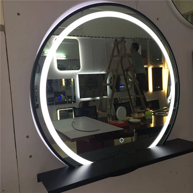 Black mirror with lights around the edge mirror with lights around aluminium bathroom round mirror and shelf