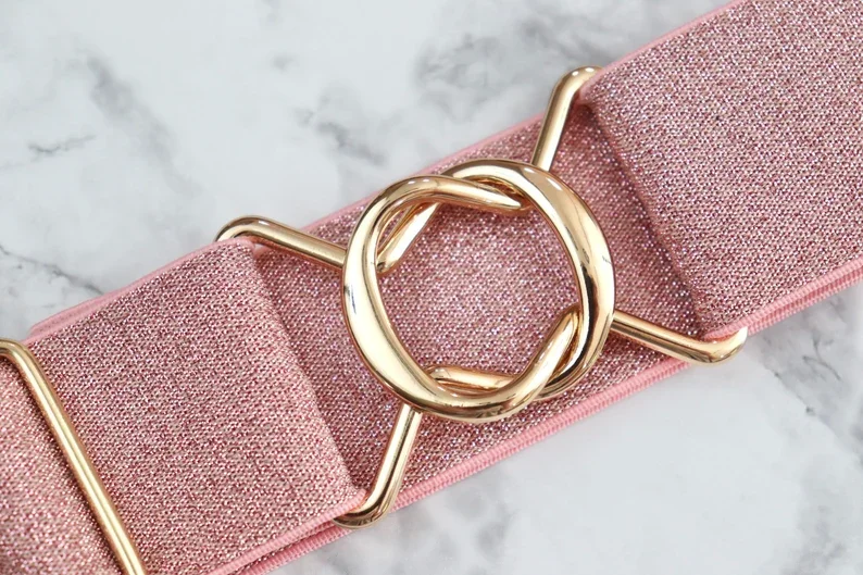 Kids Pink Sparkly Belt 1.5 inch Shimmer Elastic Equestrian Belt Surcingle Buckle