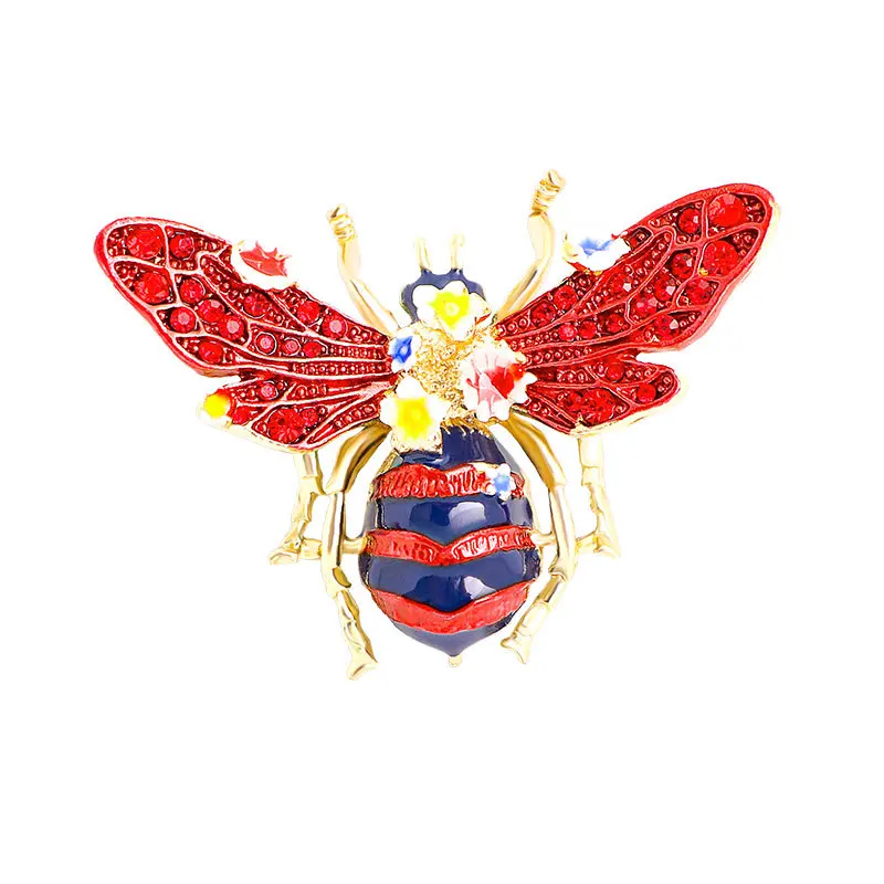 Vintage Enamel Alloy Rhinestone Bee Brooches For Women Unisex Creative Pink Flower Insect Animal Brooch Pins Party Jewelry Gifts