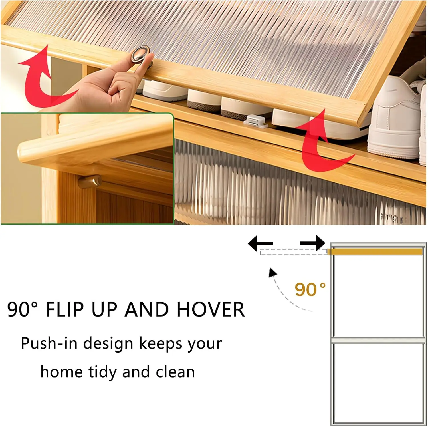 Large 10-Tier Bamboo Shoe Cabinet with Flip Doors Simple Design 40-45 Pairs Shoe Storage Rack Furniture for Home Entryway