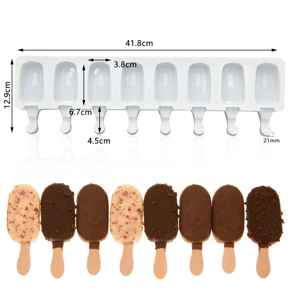 8 Hole Silicone Ice Cream Mold Magnum Silicone Mold DIY Fruit Juice Ice Pop Cube Maker Ice Tray Popsicle Mould Baking Accessorie