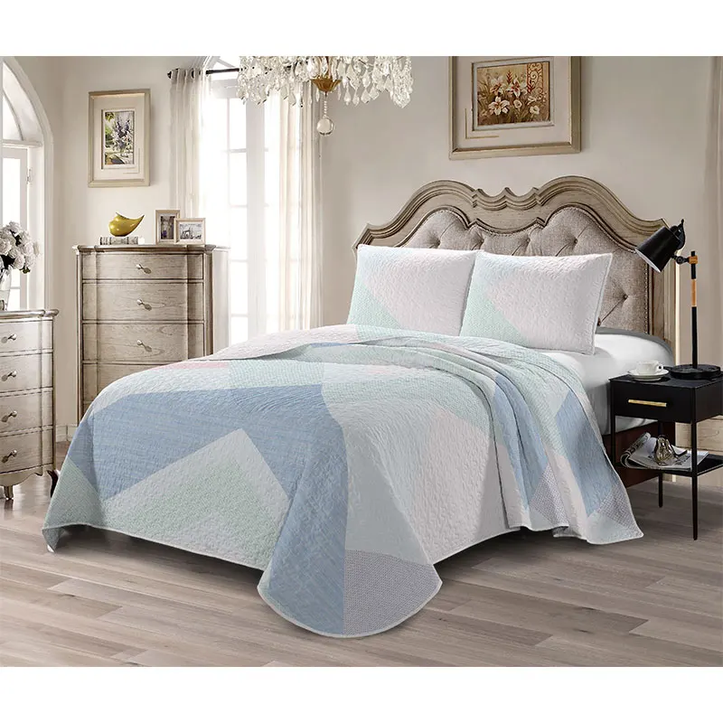 New Customized Light Green Flower Skin-Friendly Ultrasonic Quilted Bedspread Set