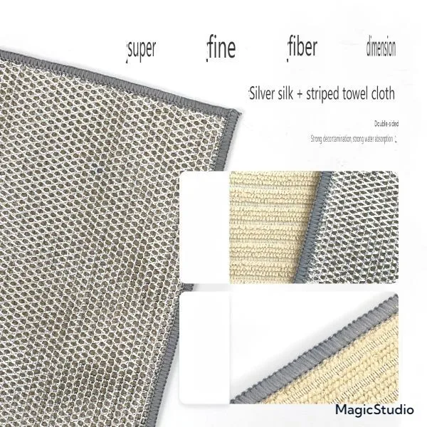 Silver Wire Stripe Double Side Cleaning Cloth Micro Fiber and Polyester Absorbent and Soft Dish washing Cloth